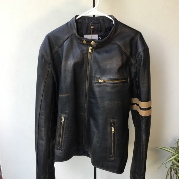 Leather Jacket Men's Dark Brown Cafe Racer size Large Brand NEW from jild - Picture 8 of 16